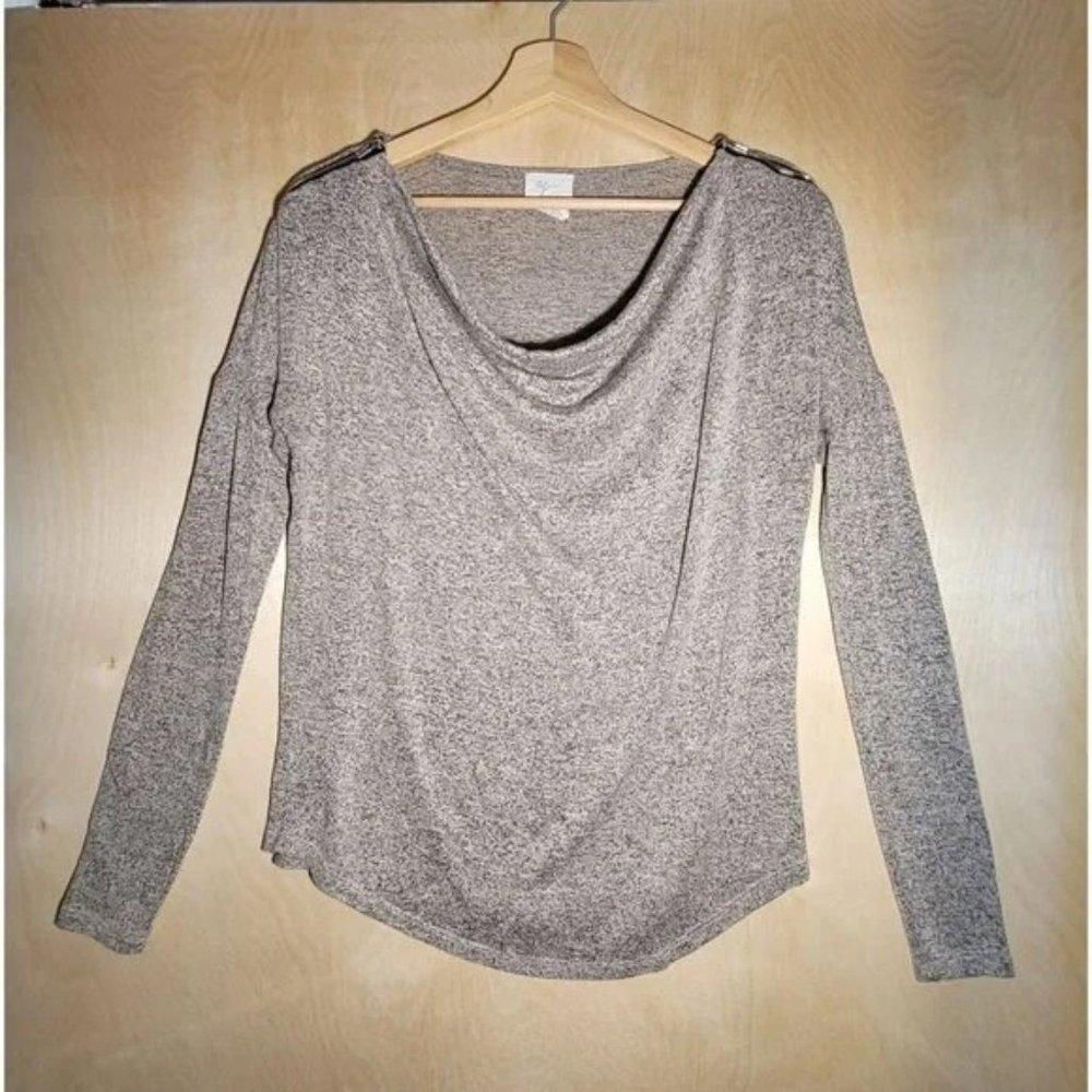 Andrea Jovine Long Sleeve Shoulder Zipper Cowell Neck Grey Sweater Women's S  Fe